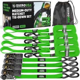 Rhino USA front packaging showing the 4-pack and product highlights for reliable hauling