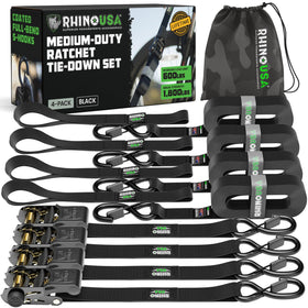 Rhino USA front pack showing four ratchet straps and carrying bag benefit organization