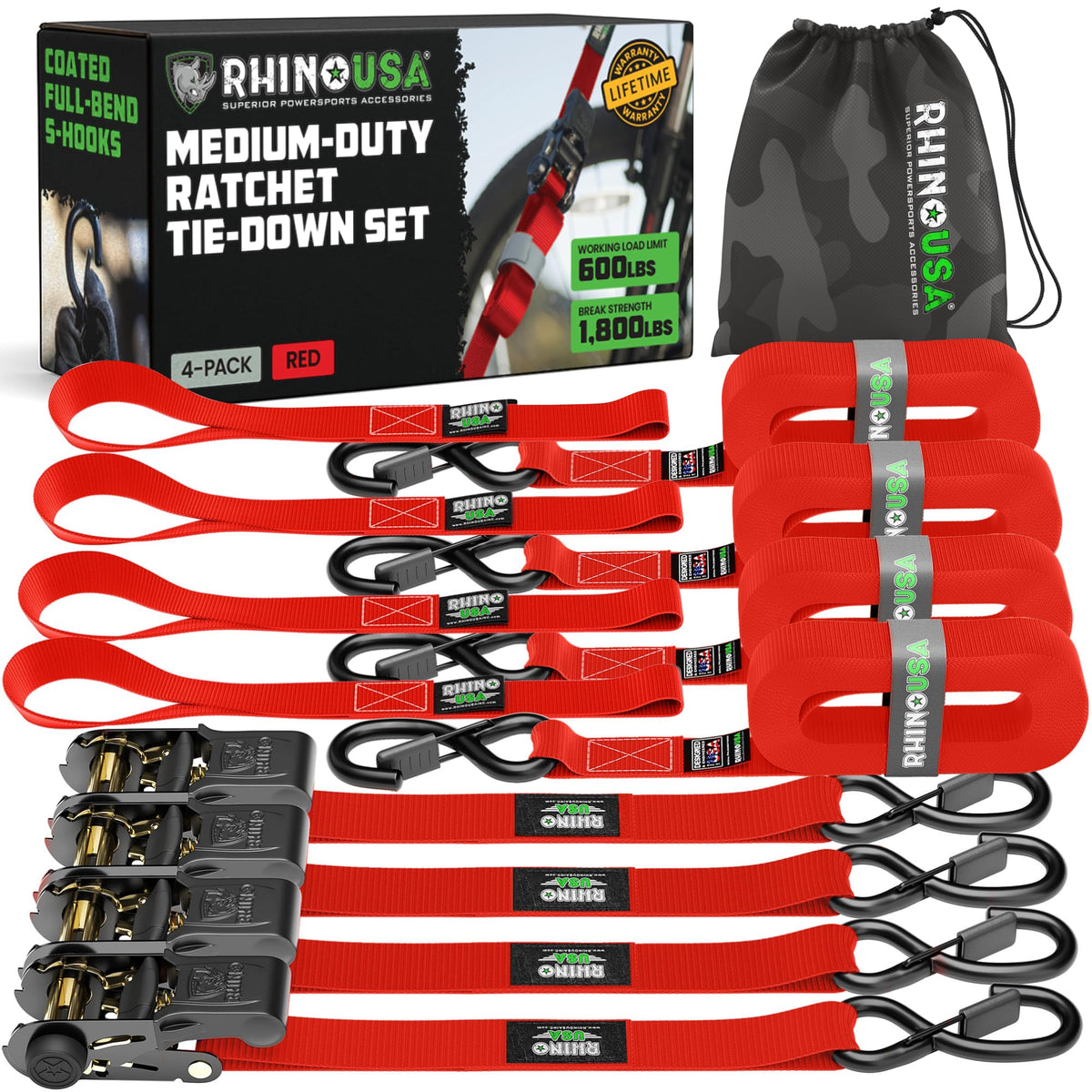 Rhino USA front packaging showing 4-pack straps and branded box for confidence