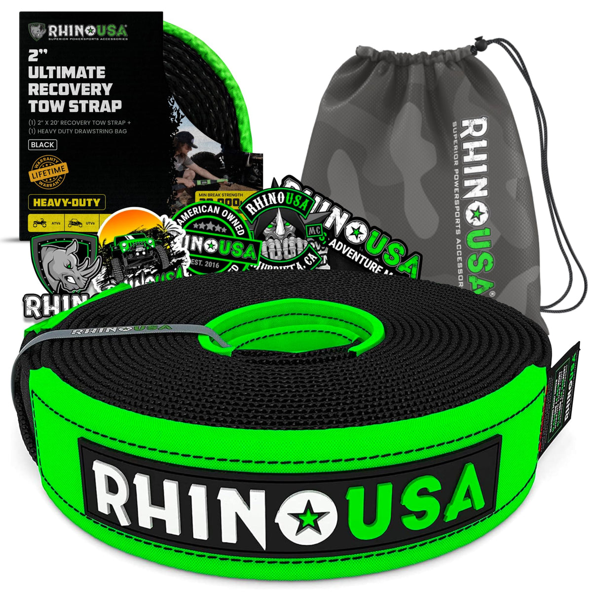 Rhino USA front packaging showing strap and rating for quick identification and confidence