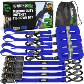 Rhino USA front packaging showing four 1x15ft straps and S hooks for reliable transport