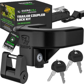 Rhino USA front view of trailer hitch lock showing reinforced steel for strong theft protection