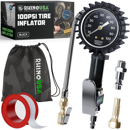 Rhino USA front view showing gauge and braided hose for dependable inflation