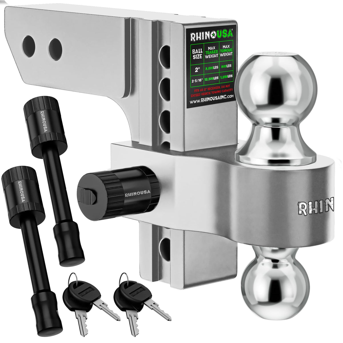 Rhino USA front view of adjustable 2 inch hitch showing robust construction and durability