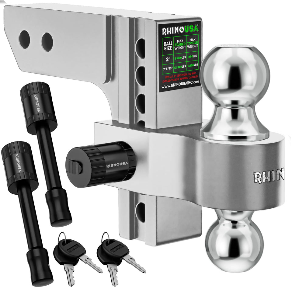 Rhino USA front view of adjustable 2 inch hitch showing robust construction and durability