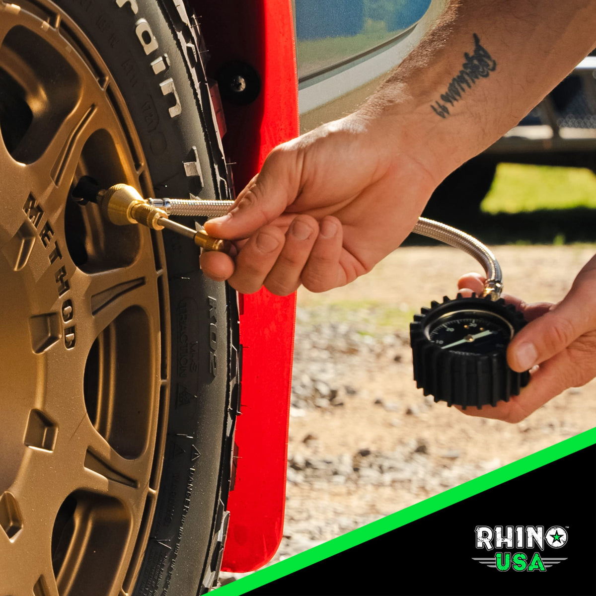Rhino USA glow-in-the-dark gauge face visible at night for easier low-light readings