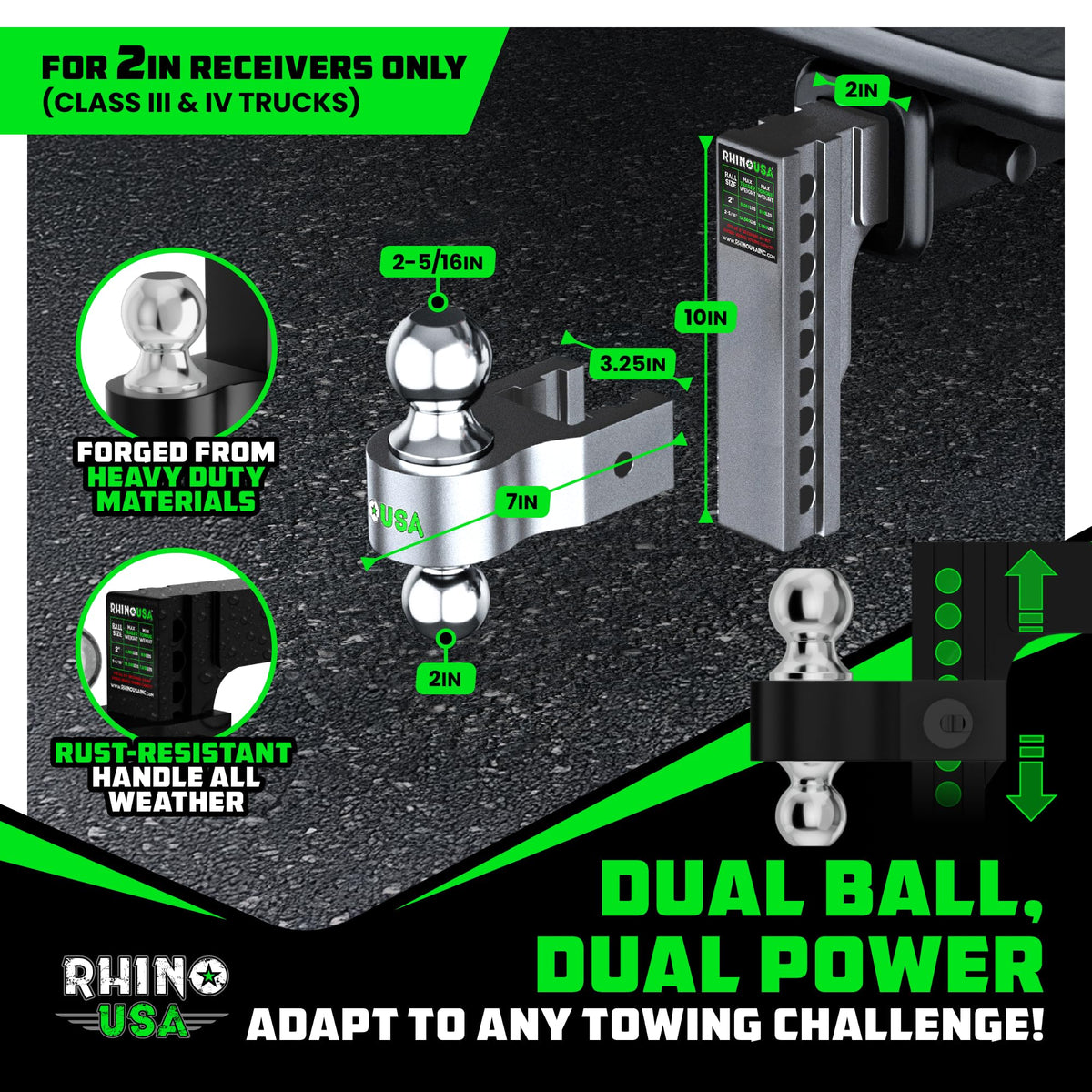 Rhino USA hitch installed on pickup receiver demonstrating proper fit and improved trailer leveling
