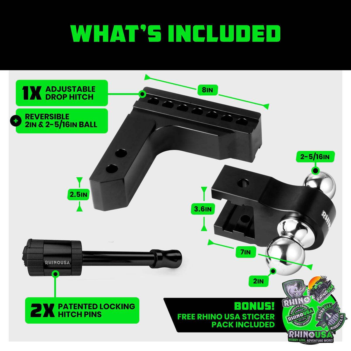 Rhino USA hitch label and markings visible showing rated capacity clarity