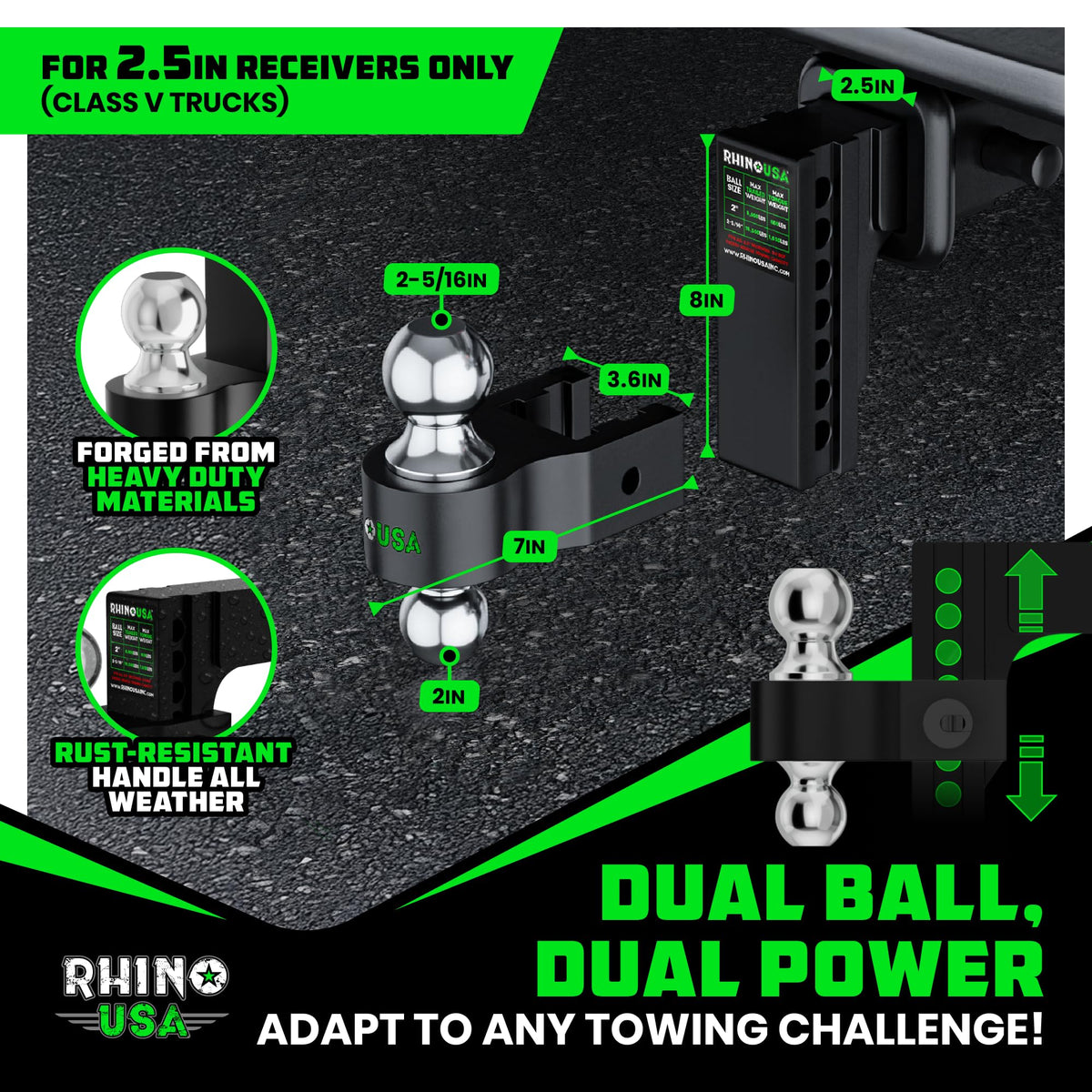 Rhino USA hitch mounted on truck showing proper alignment and stability