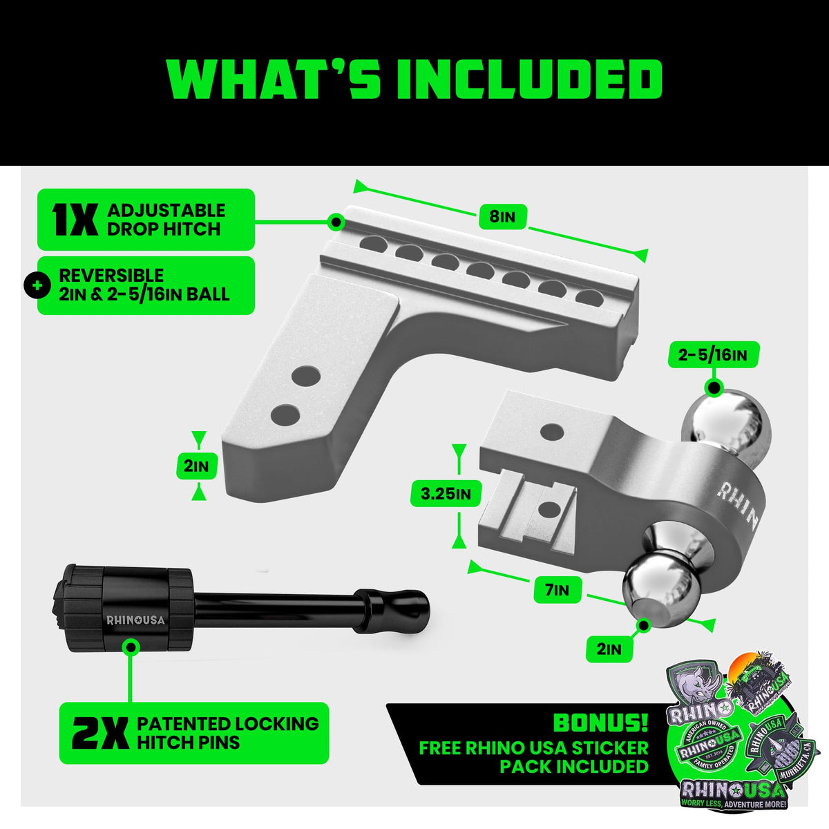 Rhino USA hitch pin and hardware close-up showing secure attachment and safety
