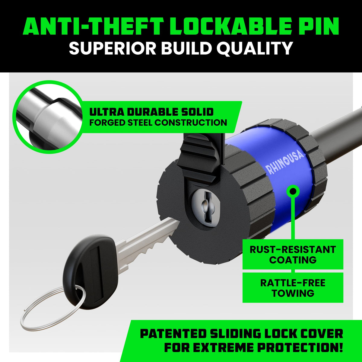 Rhino USA close-up of lock cylinder demonstrating tamper-resistant security
