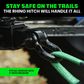 Rhino USA shackle next to a tape measure showing scale and size fitment benefit