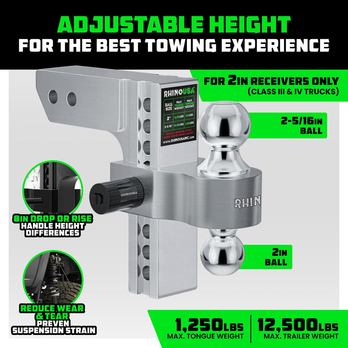 Rhino USA close-up of side adjustment holes demonstrating easy height selection and reliability