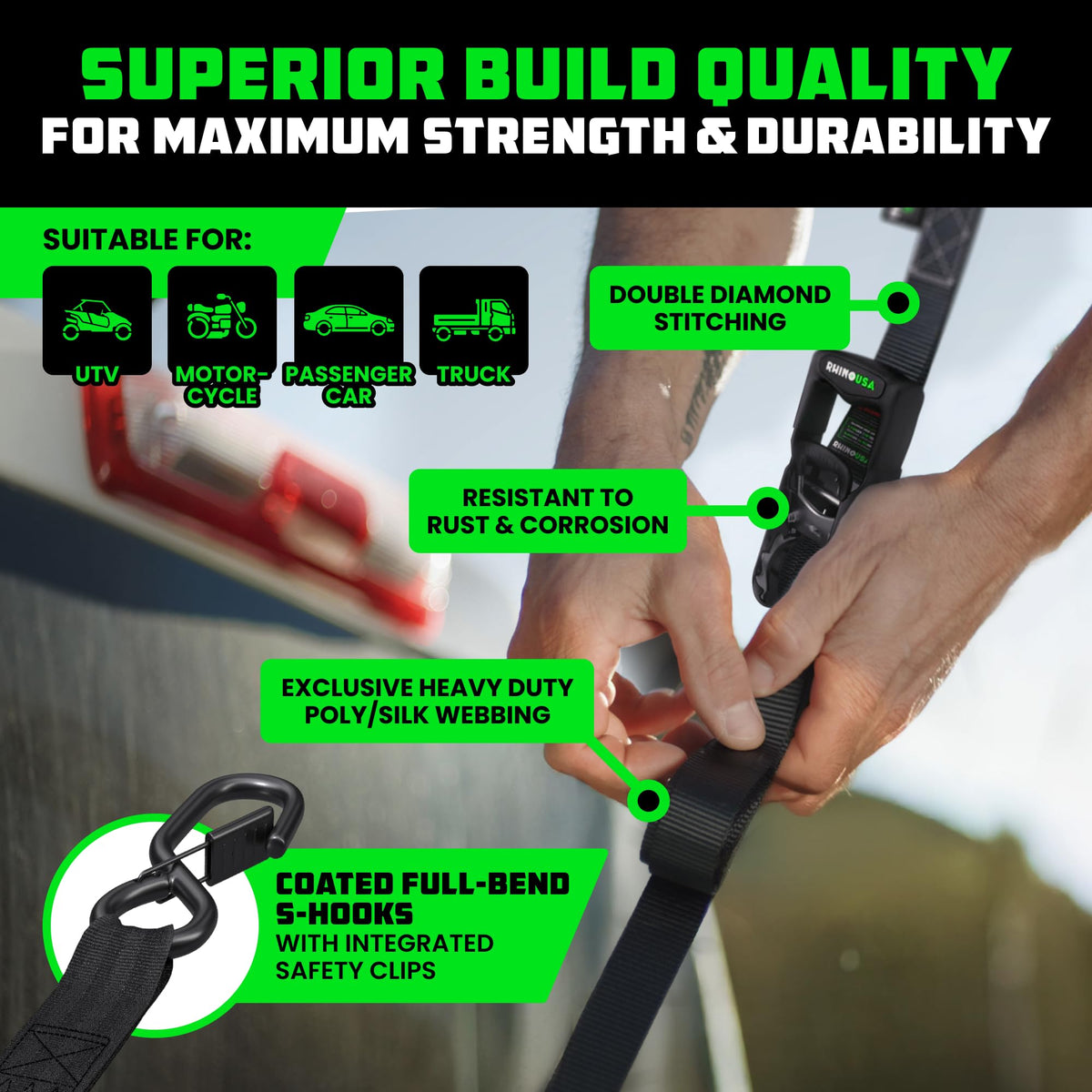 Rhino USA coated S-hook detail protecting vehicle finish and providing secure attachment
