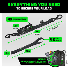 Rhino USA ratchet straps securing an ATV on a trailer for transport safety