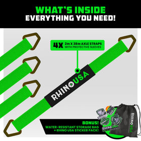 Rhino USA strap attached to axle on car demonstrating stable transport benefit