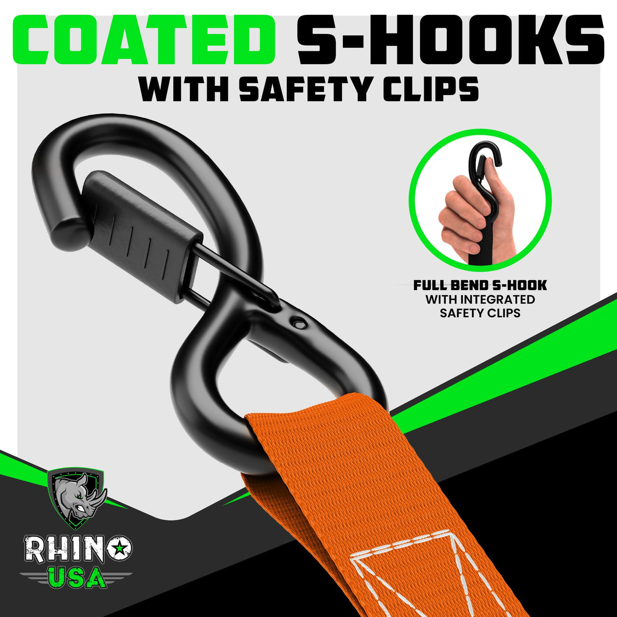 Rhino USA straps in use securing a motorcycle for safe transport