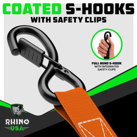 Rhino USA straps in use securing a motorcycle for safe transport