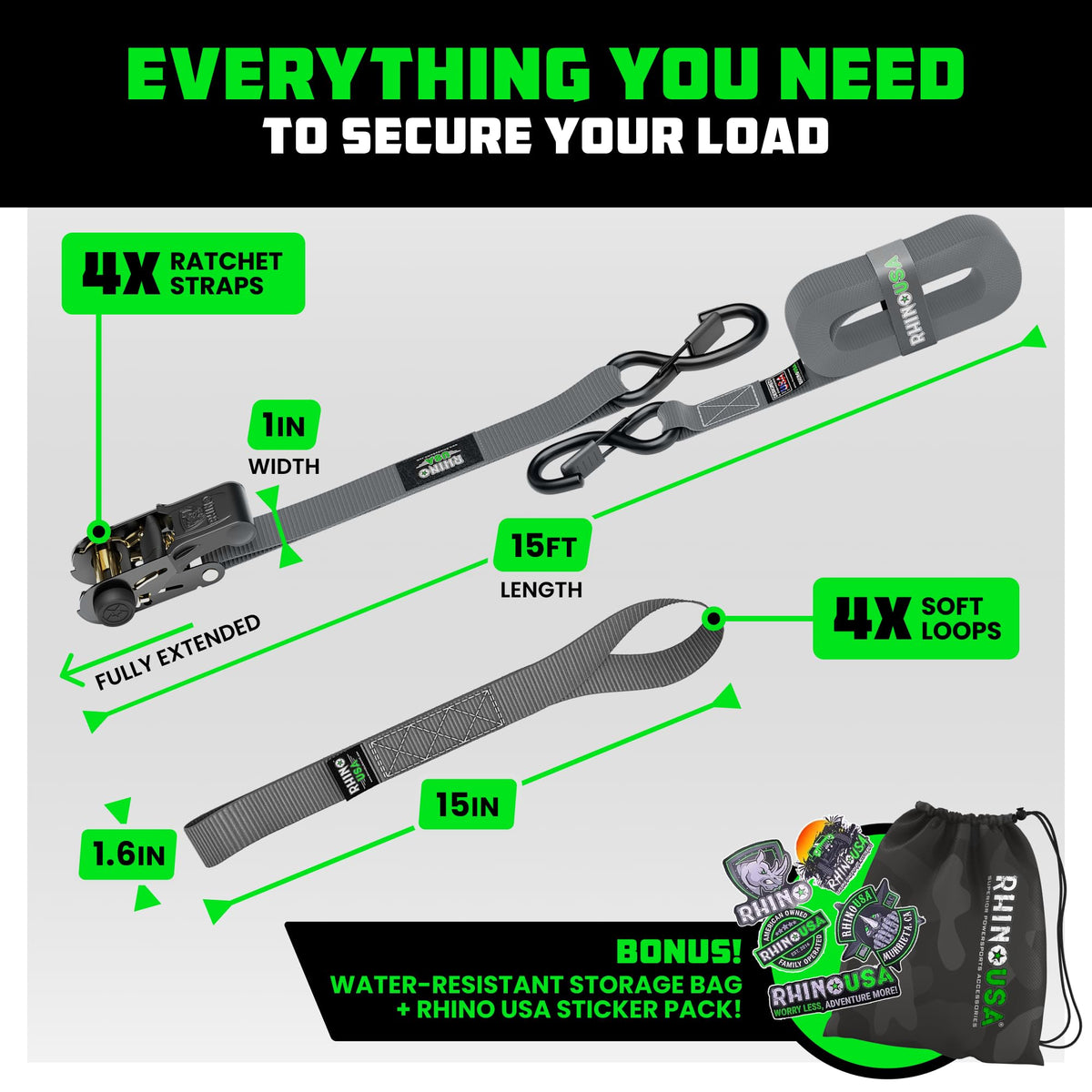 Rhino USA straps securing a motorcycle on a trailer demonstrating stable transport and safety benefit