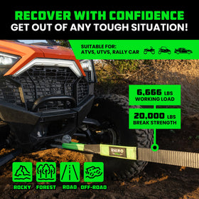 Rhino USA strap connected between UTVs showing safe flat-surface recovery use