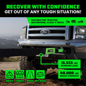 Rhino USA strap in use pulling a vehicle for dependable recovery