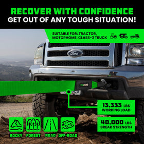 Rhino USA strap in use pulling an SUV illustrating reliable vehicle recovery