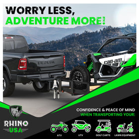 Rhino USA strapped cargo in a trailer lifestyle shot showing organized load and safer hauling