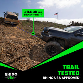 Rhino USA kit on a truck in snow illustrating reliable stuck‑vehicle recovery benefit