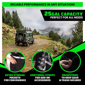 Rhino USA bag mounted on vehicle spare tire demonstrating clean cabin and outdoor storage
