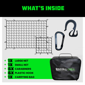 Rhino USA full-size net stretched over truck bed holding cargo safely