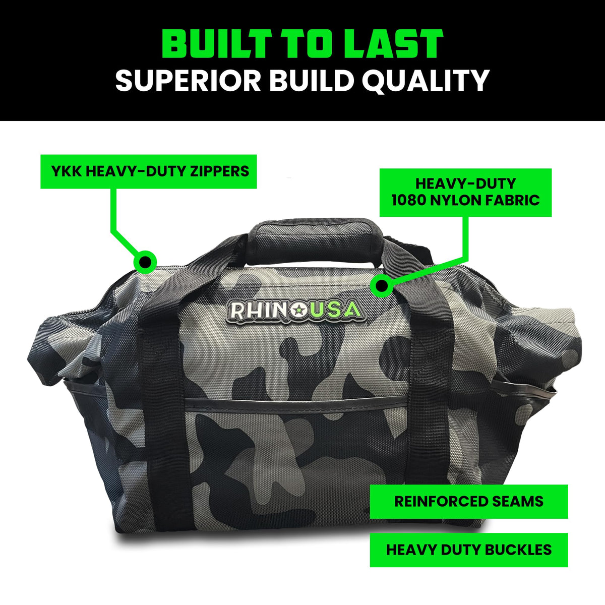 Rhino USA bag open with recovery straps and tools organized for quick access
