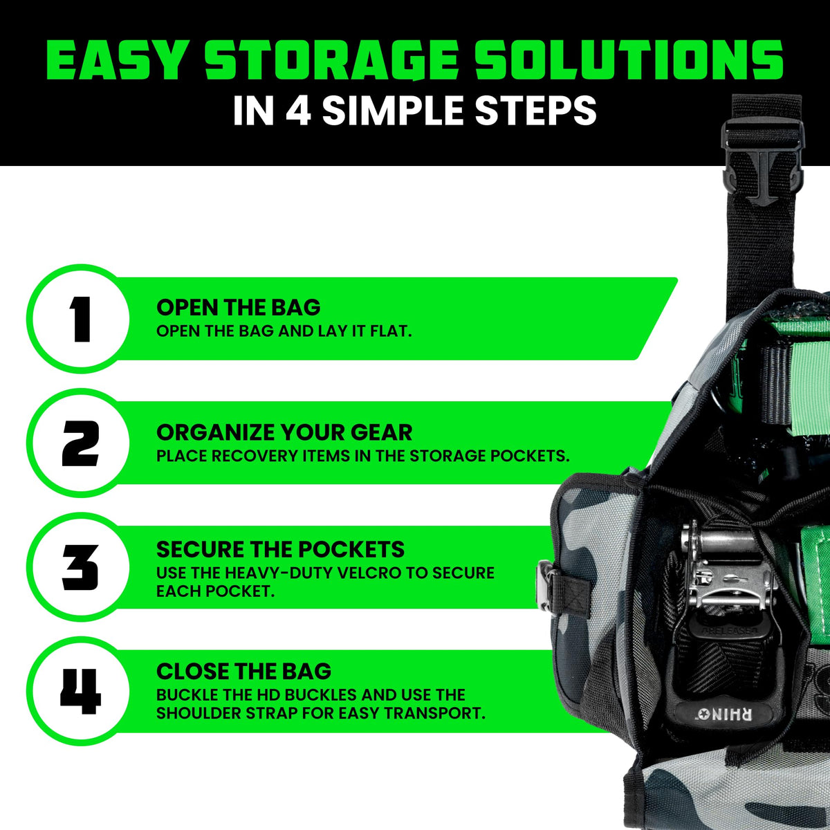 Rhino USA interior pockets with organized gear showing quick retrieval benefit