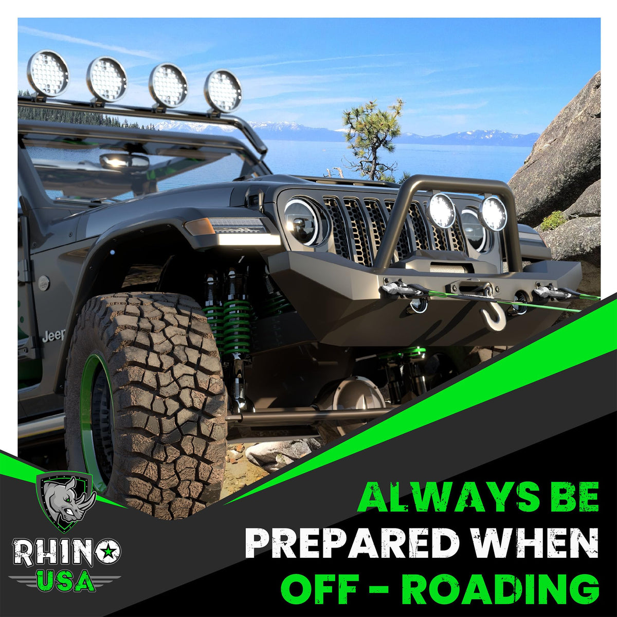 Rhino USA powder-coat finish detail showing rust resistance and weather protection