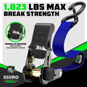 Rhino USA ratchet closeup highlighting padded handle and easy EZ-release benefit