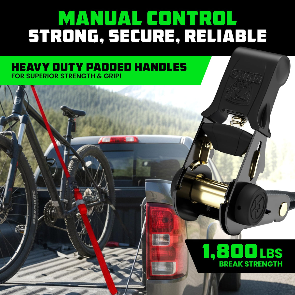 Rhino USA ratchet close-up highlighting EZ-Release and padded handle durability
