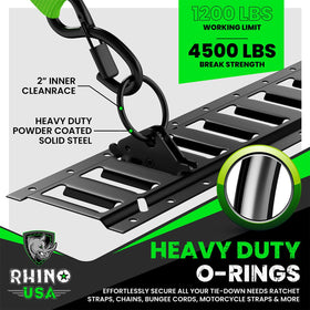 Rhino USA detail of ratchet strap showing webbing and fastener for strong restraint