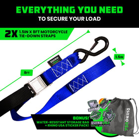 Rhino USA straps next to ruler showing length and compact storage benefit