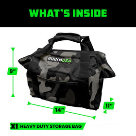 Rhino USA bag next to tools showing scale and 120 lb capacity advantage