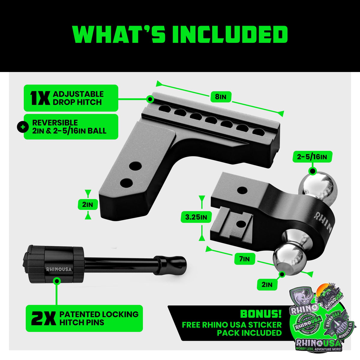 Rhino USA hitch next to ruler for scale showing compact, heavy-duty profile