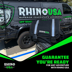Rhino USA bag next to tools showing actual scale and capacity for common recovery gear