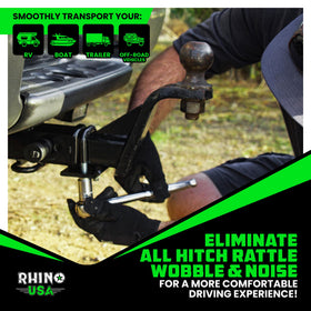 Rhino USA size comparison beside hitch pin showing scale for easy fitting