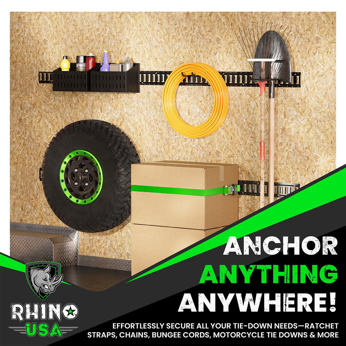Rhino USA rails next to common tools to show scale and easy planning
