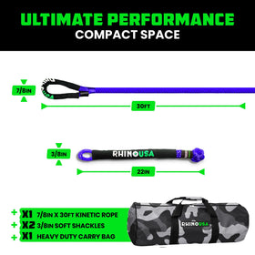 Rhino USA rope beside a hand for scale showing compact portability benefit