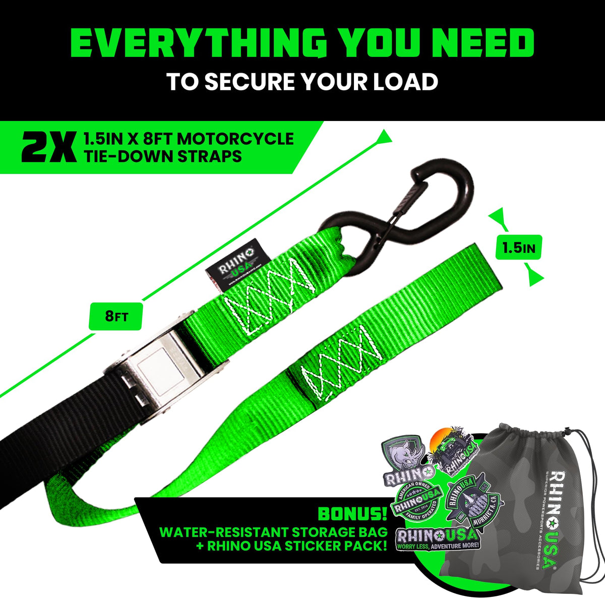 Rhino USA strap length shown with hand for scale and ease of handling
