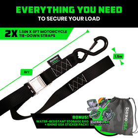 Rhino USA strap held by hand for scale showing compact size and easy storage convenience