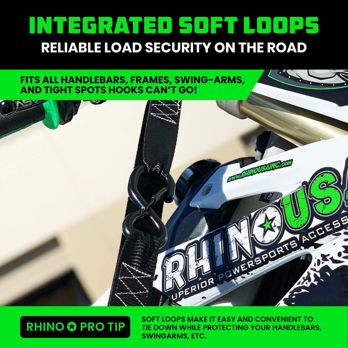 Rhino USA soft loop detail wrapped around handlebar protecting paint and preventing scratches