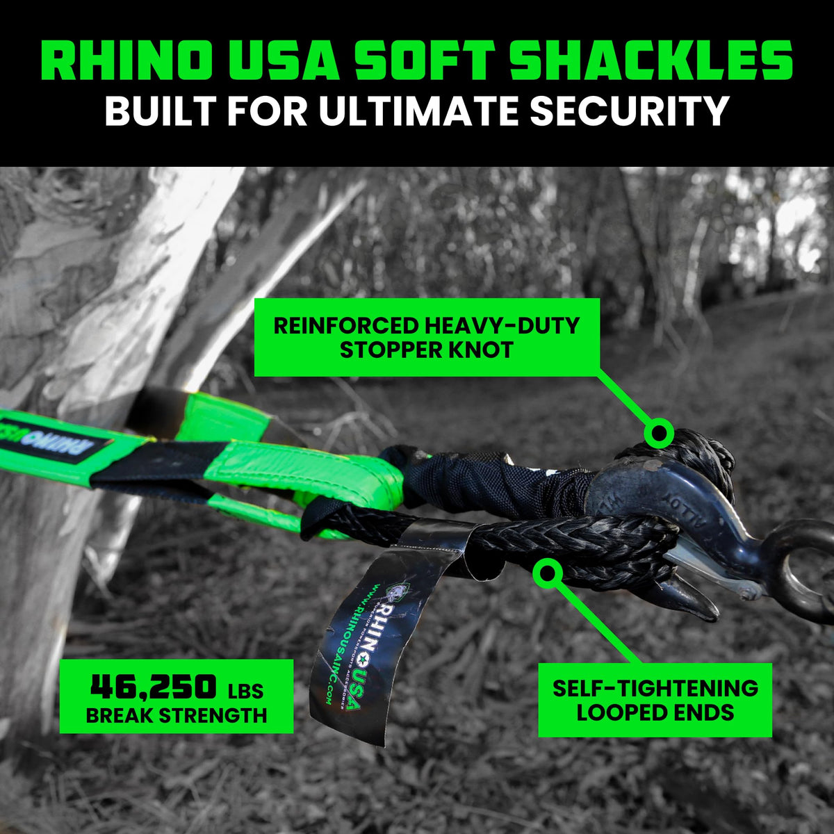 Rhino USA close knot detail showing stopper knot that secures load safely