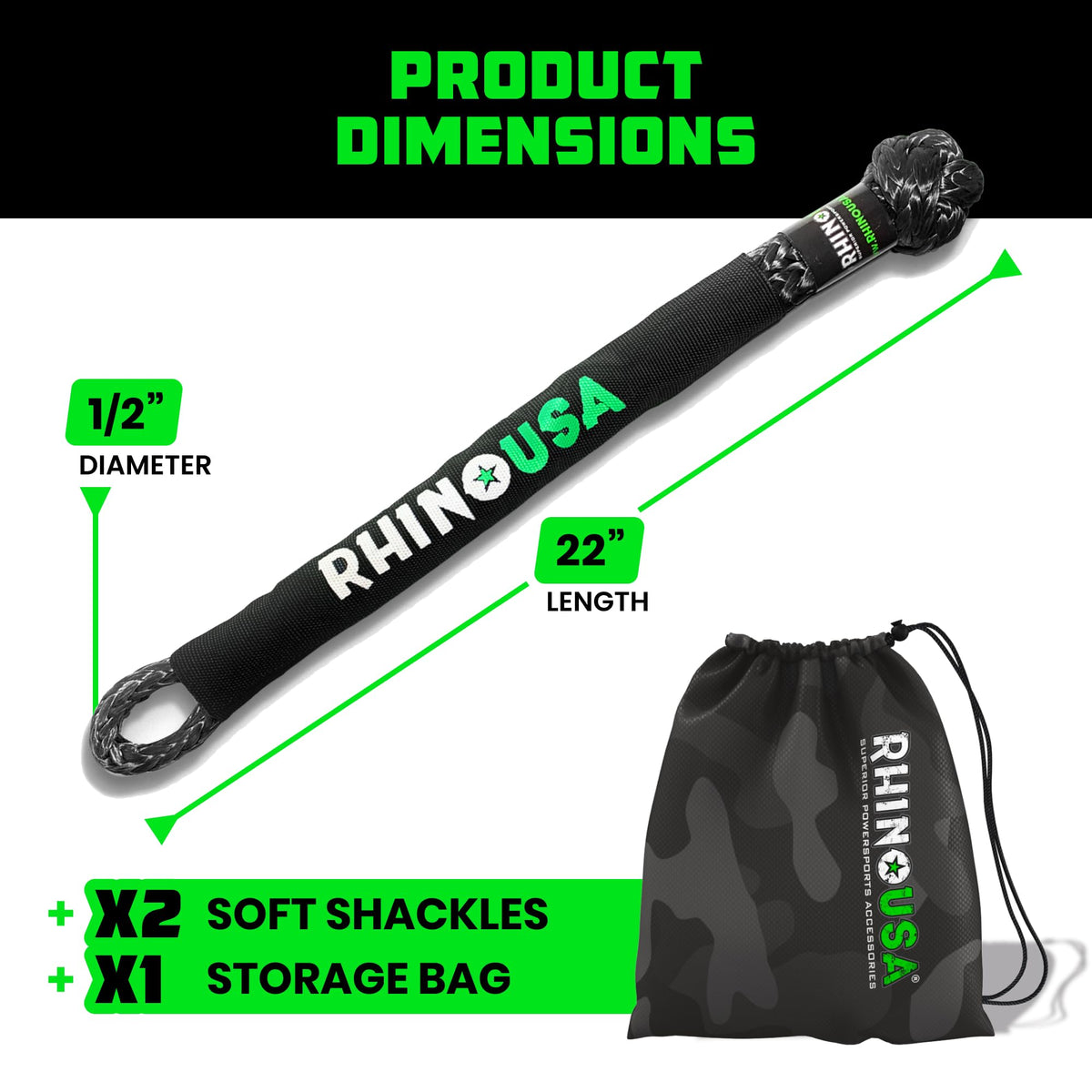 Rhino USA soft shackle held in hand illustrating compact size and light weight