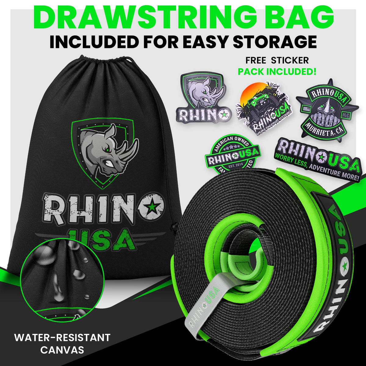 Rhino USA storage bag with strap and accessories showing organized transport benefit
