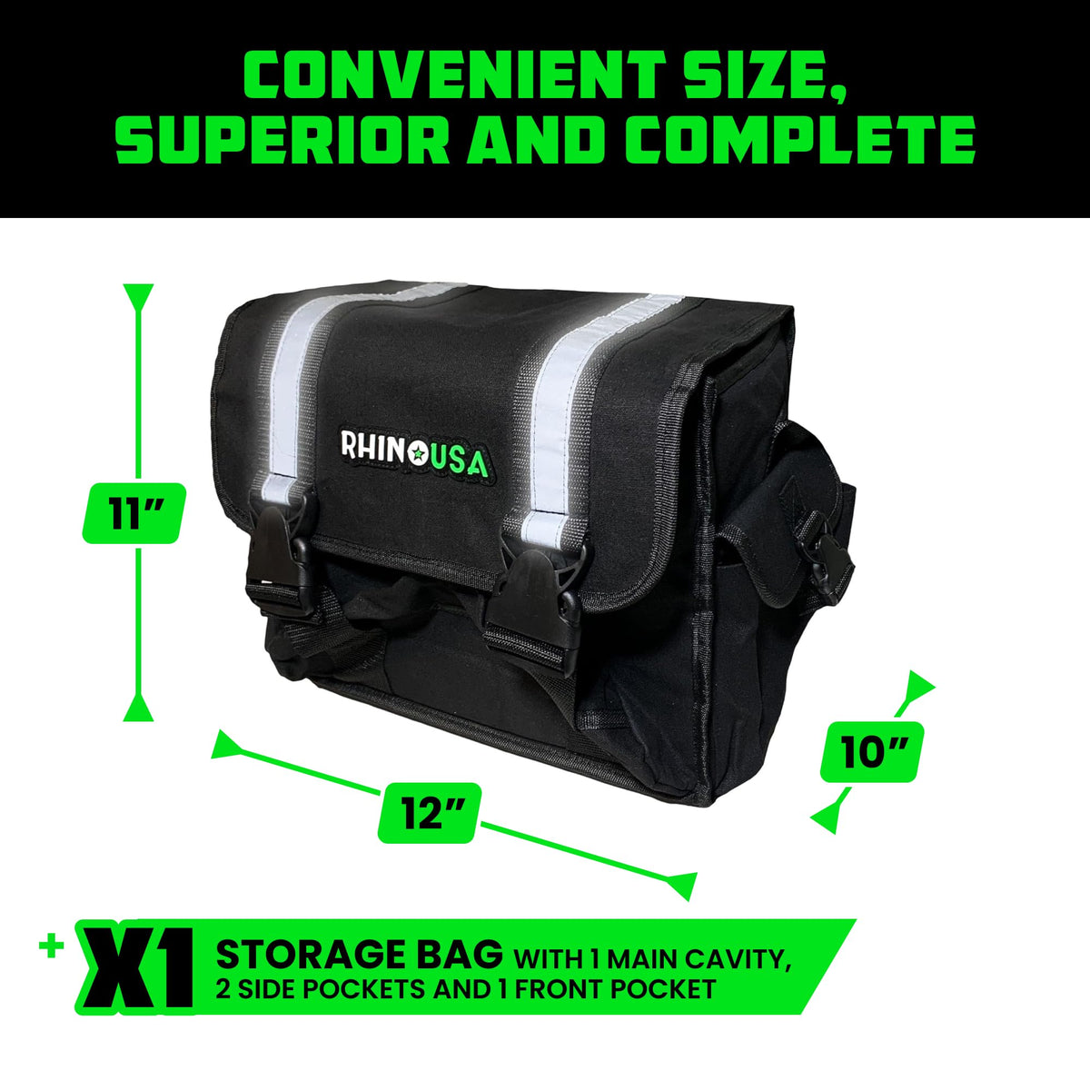 Rhino USA padded handles and heavy webbing strap for comfortable carrying and secure mounts